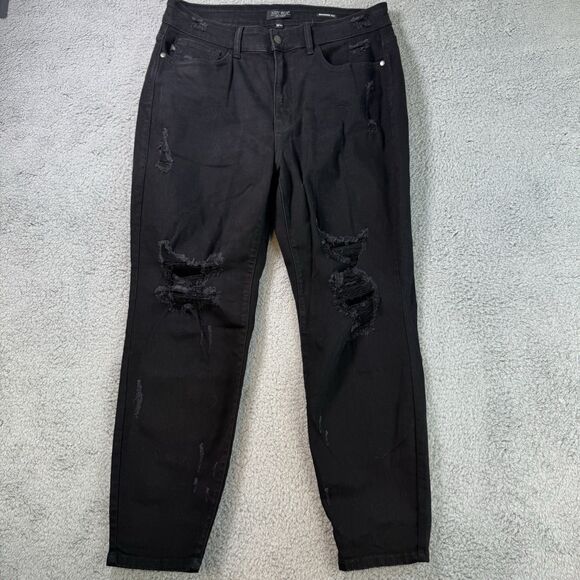 Judy Blue Womens Jeans 16W Black Denim Boyfriend Fit Mid Rise Distressed - Picture 1 of 11